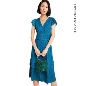 NWT Anthropologie Blue Sereia Pleated Midi Dress